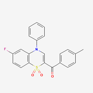 molecular formula C22H16FNO3S B2425143 (6-fluoro-1,1-dioxido-4-phenyl-4H-1,4-benzothiazin-2-yl)(4-methylphenyl)methanone CAS No. 1114872-18-2