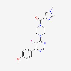 molecular formula C20H21FN6O2 B2425166 [4-[5-Fluoro-6-(4-methoxyphenyl)pyrimidin-4-yl]piperazin-1-yl]-(1-methylimidazol-4-yl)methanone CAS No. 2380088-43-5