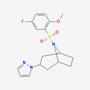 molecular formula C17H20FN3O3S B2425168 (1R,5S)-8-((5-fluoro-2-methoxyphenyl)sulfonyl)-3-(1H-pyrazol-1-yl)-8-azabicyclo[3.2.1]octane CAS No. 2320464-05-7