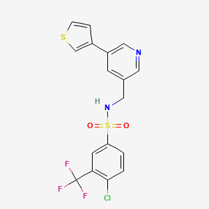 molecular formula C17H12ClF3N2O2S2 B2425180 4-氯-N-((5-(噻吩-3-基)吡啶-3-基)甲基)-3-(三氟甲基)苯磺酰胺 CAS No. 1795191-06-8