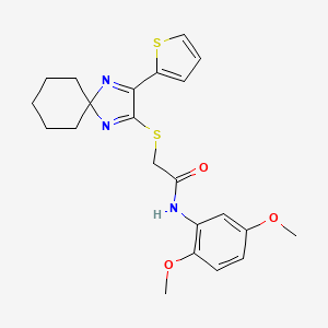 molecular formula C22H25N3O3S2 B2425185 N-(2,5-dimethoxyphenyl)-2-((3-(thiophen-2-yl)-1,4-diazaspiro[4.5]deca-1,3-dien-2-yl)thio)acetamide CAS No. 1223985-67-8