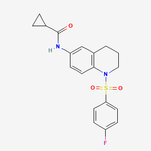 molecular formula C19H19FN2O3S B2425197 N-[1-(4-fluorophenyl)sulfonyl-3,4-dihydro-2H-quinolin-6-yl]cyclopropanecarboxamide CAS No. 942006-60-2