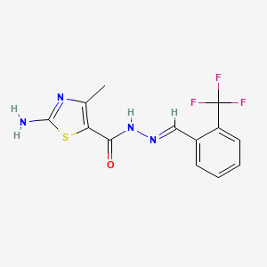 molecular formula C13H11F3N4OS B2425203 (E)-2-amino-4-methyl-N'-(2-(trifluoromethyl)benzylidene)thiazole-5-carbohydrazide CAS No. 469869-89-4