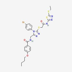 N-[[4-(4-bromophenyl)-5-[2-[(5-ethylsulfanyl-1,3,4-thiadiazol-2-yl)amino]-2-oxoethyl]sulfanyl-1,2,4-triazol-3-yl]methyl]-4-butoxybenzamide