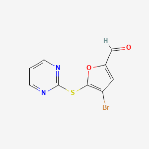 molecular formula C9H5BrN2O2S B2425222 4-溴-5-(嘧啶-2-基硫代)呋喃-2-甲醛 CAS No. 93362-44-8