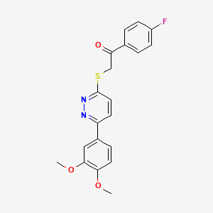 molecular formula C20H17FN2O3S B2425239 2-[6-(3,4-Dimethoxyphenyl)pyridazin-3-yl]sulfanyl-1-(4-fluorophenyl)ethanone CAS No. 872688-87-4
