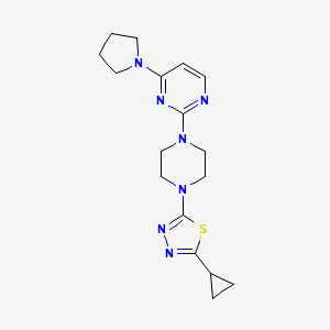 molecular formula C17H23N7S B2425240 2-[4-(5-Cyclopropyl-1,3,4-thiadiazol-2-yl)piperazin-1-yl]-4-(pyrrolidin-1-yl)pyrimidine CAS No. 2415465-98-2