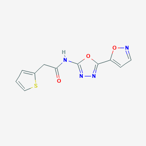 molecular formula C11H8N4O3S B2425251 N-(5-(isoxazol-5-yl)-1,3,4-oxadiazol-2-yl)-2-(thiophen-2-yl)acetamide CAS No. 946281-80-7