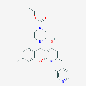 molecular formula C27H32N4O4 B2425261 Ethyl 4-((4-hydroxy-6-methyl-2-oxo-1-(pyridin-3-ylmethyl)-1,2-dihydropyridin-3-yl)(p-tolyl)methyl)piperazine-1-carboxylate CAS No. 897611-95-9
