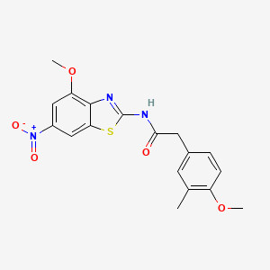 molecular formula C18H17N3O5S B2425323 2-(4-甲氧基-3-甲基苯基)-N-(4-甲氧基-6-硝基苯并[d]噻唑-2-基)乙酰胺 CAS No. 955850-31-4