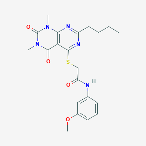molecular formula C21H25N5O4S B2425326 2-((2-butyl-6,8-dimethyl-5,7-dioxo-5,6,7,8-tetrahydropyrimido[4,5-d]pyrimidin-4-yl)thio)-N-(3-methoxyphenyl)acetamide CAS No. 893905-02-7