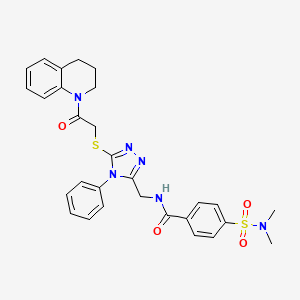 molecular formula C29H30N6O4S2 B2425367 N-[[5-[2-(3,4-dihydro-2H-quinolin-1-yl)-2-oxoethyl]sulfanyl-4-phenyl-1,2,4-triazol-3-yl]methyl]-4-(dimethylsulfamoyl)benzamide CAS No. 393875-23-5