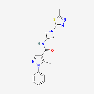 molecular formula C17H18N6OS B2425379 5-Methyl-N-[1-(5-methyl-1,3,4-thiadiazol-2-yl)azetidin-3-yl]-1-phenylpyrazole-4-carboxamide CAS No. 2415525-69-6