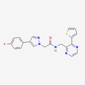 molecular formula C20H16FN5OS B2425382 2-(4-(4-fluorophenyl)-1H-pyrazol-1-yl)-N-((3-(thiophen-2-yl)pyrazin-2-yl)methyl)acetamide CAS No. 2034425-45-9