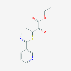 molecular formula C12H14N2O3S B2425440 2-氧代-3-(吡啶-3-甲酰亚胺甲酰硫基)丁酸乙酯 CAS No. 2061766-64-9