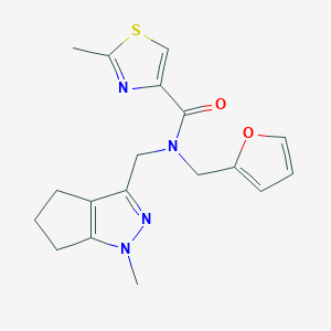 molecular formula C18H20N4O2S B2425473 N-(furan-2-ylmethyl)-2-methyl-N-((1-methyl-1,4,5,6-tetrahydrocyclopenta[c]pyrazol-3-yl)methyl)thiazole-4-carboxamide CAS No. 2034634-77-8