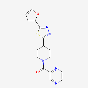 molecular formula C16H15N5O2S B2425480 (4-(5-(呋喃-2-基)-1,3,4-噻二唑-2-基)哌啶-1-基)(吡嗪-2-基)甲酮 CAS No. 1226446-90-7