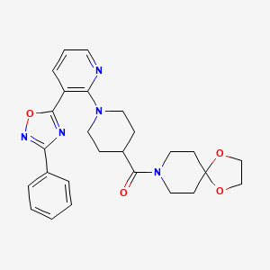 molecular formula C26H29N5O4 B2425488 (1-(3-(3-Phenyl-1,2,4-oxadiazol-5-yl)pyridin-2-yl)piperidin-4-yl)(1,4-dioxa-8-azaspiro[4.5]decan-8-yl)methanone CAS No. 1185071-21-9