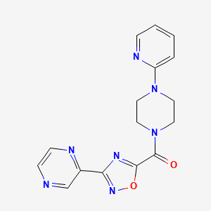 molecular formula C16H15N7O2 B2425489 （3-(吡嗪-2-基)-1,2,4-恶二唑-5-基)（4-(吡啶-2-基)哌嗪-1-基)甲酮 CAS No. 1226432-82-1