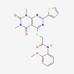 molecular formula C21H19N5O4S2 B2425498 2-(1,3-dimethyl-2,4-dioxo-7-thiophen-2-ylpyrimido[4,5-d]pyrimidin-5-yl)sulfanyl-N-(2-methoxyphenyl)acetamide CAS No. 847191-75-7