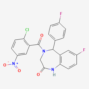 molecular formula C22H14ClF2N3O4 B2425529 4-(2-氯-5-硝基苯甲酰)-7-氟-5-(4-氟苯基)-3,5-二氢-1H-1,4-苯并二氮杂卓-2-酮 CAS No. 533888-43-6