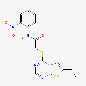 molecular formula C16H14N4O3S2 B2425534 2-(6-ethylthieno[2,3-d]pyrimidin-4-yl)sulfanyl-N-(2-nitrophenyl)acetamide CAS No. 701221-31-0