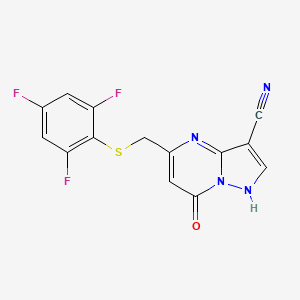 molecular formula C14H7F3N4OS B2425544 7-羟基-5-[{[(2,4,6-三氟苯基)硫代]甲基}吡唑并[1,5-a]嘧啶-3-碳腈 CAS No. 1333756-53-8