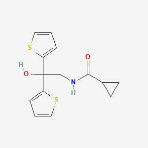 molecular formula C14H15NO2S2 B2425548 N-(2-hydroxy-2,2-di(thiophen-2-yl)ethyl)cyclopropanecarboxamide CAS No. 2034477-76-2