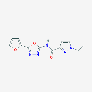 molecular formula C12H11N5O3 B2425565 1-ethyl-N-(5-(furan-2-yl)-1,3,4-oxadiazol-2-yl)-1H-pyrazole-3-carboxamide CAS No. 1172248-10-0