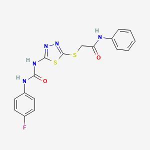 molecular formula C17H14FN5O2S2 B2425583 2-[[5-[(4-氟苯基)氨基甲酰氨基]-1,3,4-噻二唑-2-基]硫代]-N-苯基乙酰胺 CAS No. 886935-16-6