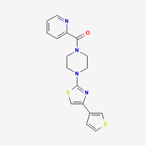 molecular formula C17H16N4OS2 B2425595 2-(ピリジン-2-イル)-1-(4-(4-(チオフェン-3-イル)チアゾール-2-イル)ピペラジン-1-イル)エタノン CAS No. 1448058-50-1