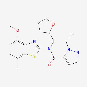 1-ethyl-N-(4-methoxy-7-methylbenzo[d]thiazol-2-yl)-N-((tetrahydrofuran-2-yl)methyl)-1H-pyrazole-5-carboxamide