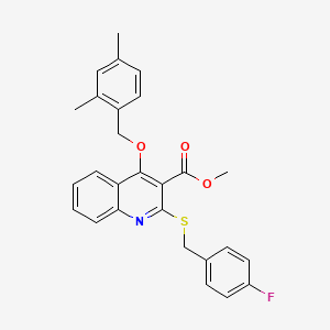 molecular formula C27H24FNO3S B2425607 Methyl 4-((2,4-dimethylbenzyl)oxy)-2-((4-fluorobenzyl)thio)quinoline-3-carboxylate CAS No. 932302-20-0