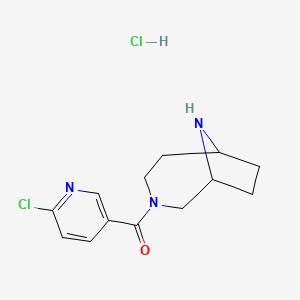 molecular formula C13H17Cl2N3O B2425609 (6-Chloropyridin-3-yl)-(3,9-diazabicyclo[4.2.1]nonan-3-yl)methanone;hydrochloride CAS No. 1645426-81-8