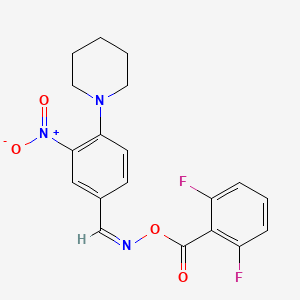 molecular formula C19H17F2N3O4 B2425619 N-[(2,6-difluorobenzoyl)oxy]-N-[(Z)-(3-nitro-4-piperidinophenyl)methylidene]amine CAS No. 339019-80-6
