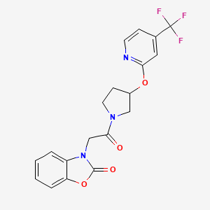 molecular formula C19H16F3N3O4 B2425622 3-(2-oxo-2-(3-((4-(trifluoromethyl)pyridin-2-yl)oxy)pyrrolidin-1-yl)ethyl)benzo[d]oxazol-2(3H)-one CAS No. 2034500-33-7
