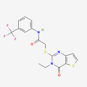 molecular formula C17H14F3N3O2S2 B2425651 2-[(3-ethyl-4-oxo-3,4-dihydrothieno[3,2-d]pyrimidin-2-yl)sulfanyl]-N-[3-(trifluoromethyl)phenyl]acetamide CAS No. 1252930-43-0