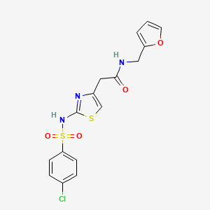 molecular formula C16H14ClN3O4S2 B2425673 2-(2-(4-chlorophenylsulfonamido)thiazol-4-yl)-N-(furan-2-ylmethyl)acetamide CAS No. 376638-52-7