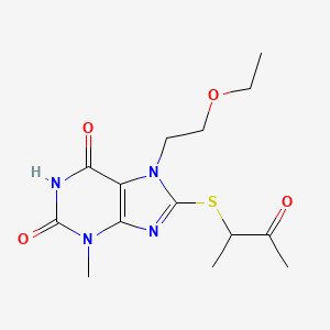 molecular formula C14H20N4O4S B2425675 7-(2-乙氧基乙基)-3-甲基-8-((3-氧代丁-2-基)硫代)-1H-嘌呤-2,6(3H,7H)-二酮 CAS No. 442865-10-3