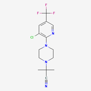 molecular formula C14H16ClF3N4 B2425677 2-{4-[3-Cloro-5-(trifluorometil)-2-piridinil]piperazino}-2-metilpropanonitrilo CAS No. 338753-98-3