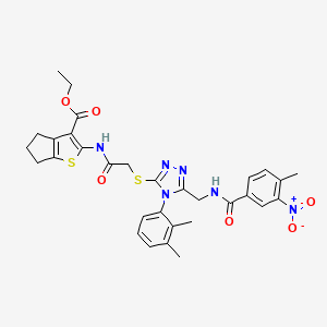 molecular formula C31H32N6O6S2 B2425698 ethyl 2-[[2-[[4-(2,3-dimethylphenyl)-5-[[(4-methyl-3-nitrobenzoyl)amino]methyl]-1,2,4-triazol-3-yl]sulfanyl]acetyl]amino]-5,6-dihydro-4H-cyclopenta[b]thiophene-3-carboxylate CAS No. 393850-26-5