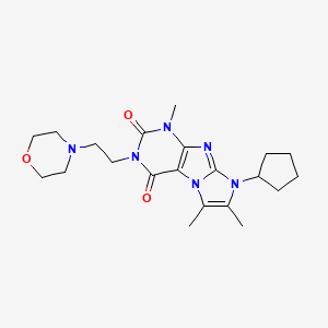 molecular formula C21H30N6O3 B2425701 6-Cyclopentyl-4,7,8-trimethyl-2-(2-morpholin-4-ylethyl)purino[7,8-a]imidazole-1,3-dione CAS No. 915890-08-3