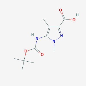 molecular formula C11H17N3O4 B2425719 1,4-Dimethyl-5-[(2-methylpropan-2-yl)oxycarbonylamino]pyrazole-3-carboxylic acid CAS No. 2248406-72-4