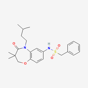molecular formula C23H30N2O4S B2425721 N-(5-isopentyl-3,3-dimethyl-4-oxo-2,3,4,5-tetrahydrobenzo[b][1,4]oxazepin-7-yl)-1-phenylmethanesulfonamide CAS No. 922059-01-6