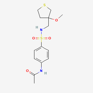 molecular formula C14H20N2O4S2 B2425735 N-(4-(N-((3-methoxytetrahydrothiophen-3-yl)methyl)sulfamoyl)phenyl)acetamide CAS No. 1448123-74-7