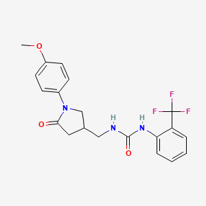 molecular formula C20H20F3N3O3 B2425736 1-((1-(4-Methoxyphenyl)-5-oxopyrrolidin-3-yl)methyl)-3-(2-(trifluoromethyl)phenyl)urea CAS No. 955236-31-4