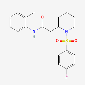 molecular formula C20H23FN2O3S B2425740 2-(1-((4-fluorophenyl)sulfonyl)piperidin-2-yl)-N-(o-tolyl)acetamide CAS No. 1021119-04-9