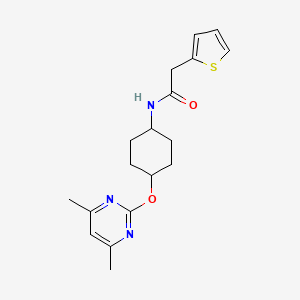 molecular formula C18H23N3O2S B2425747 N-((1r,4r)-4-((4,6-dimethylpyrimidin-2-yl)oxy)cyclohexyl)-2-(thiophen-2-yl)acetamide CAS No. 2034496-68-7