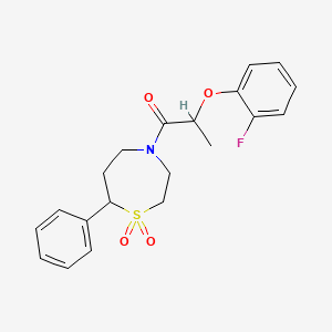 molecular formula C20H22FNO4S B2425750 1-(1,1-二氧化-7-苯基-1,4-噻氮杂环-4-基)-2-(2-氟苯氧基)丙烷-1-酮 CAS No. 2034422-15-4