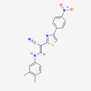 molecular formula C20H16N4O2S B2425757 (E)-3-((3,4-dimethylphenyl)amino)-2-(4-(4-nitrophenyl)thiazol-2-yl)acrylonitrile CAS No. 374101-11-8